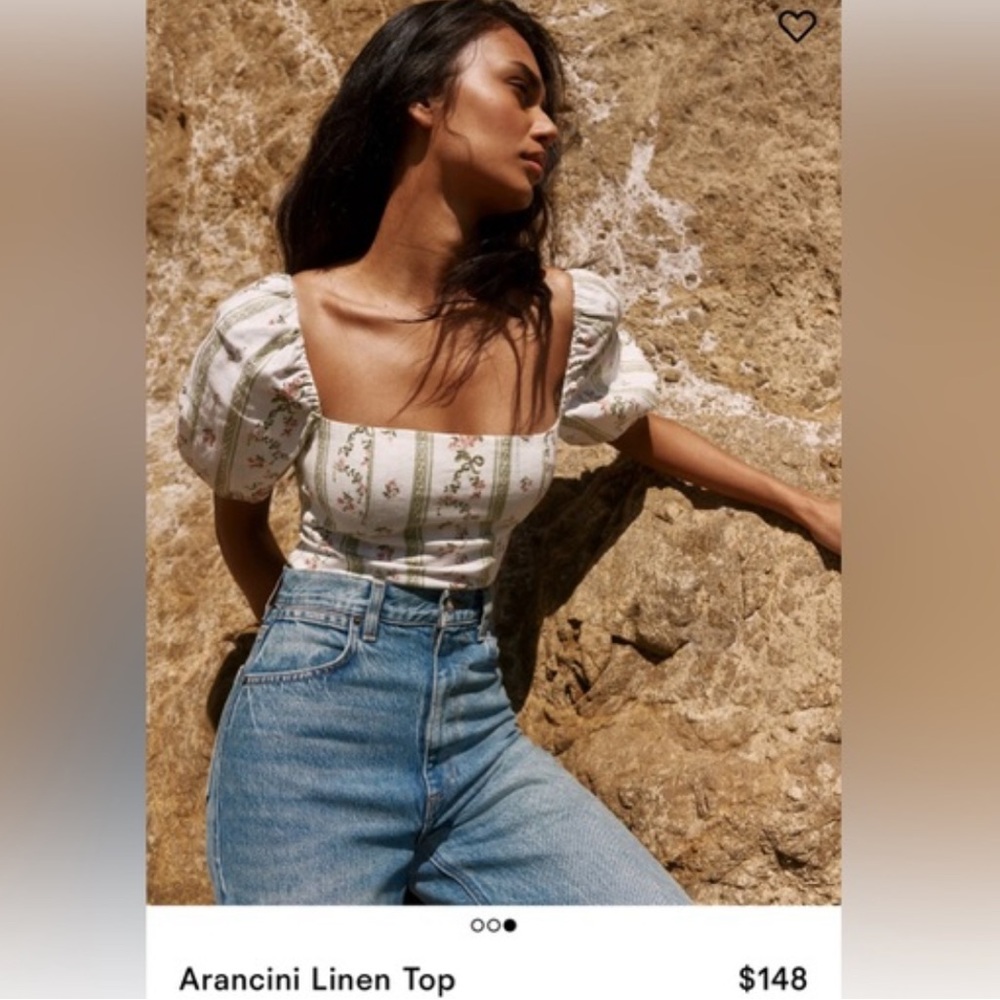 Reformation Cream Floral Puff Sleeve Blouse